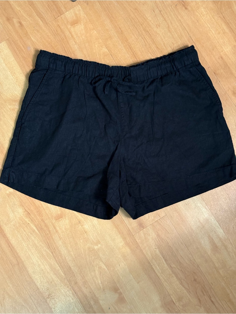GAP Black Linen-Blend Elastic Waist Shorts, Large